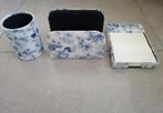 Mooie Vintage 3- Delige Bureau Set in Blauwe Toile de Jouy, Enlèvement ou Envoi, Comme neuf