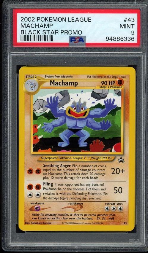 Machamp PSA 9 - #43 - Wizards Black Star Promo 2002, Hobby en Vrije tijd, Verzamelkaartspellen | Pokémon, Zo goed als nieuw, Losse kaart