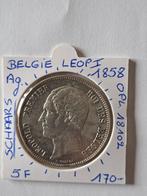 Belgie leop I  5 fr 1858 AG opl 18.102  MOOIE SCHAARSE MUNT, Ophalen of Verzenden