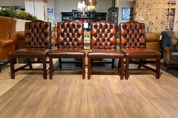 4 x originele engelse chesterfield eetkamerstoelen Roodbruin, Huis en Inrichting, Stoelen, Ophalen of Verzenden