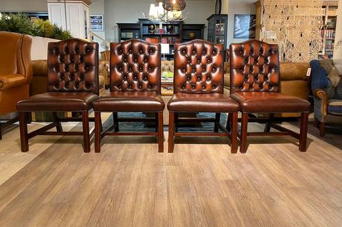 4 x originele engelse chesterfield eetkamerstoelen Roodbruin, Huis en Inrichting, Stoelen, Ophalen of Verzenden