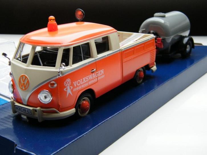 modelauto Volkswagen T1 bus service Pick-up + aanhanger 1:24, Hobby en Vrije tijd, Modelauto's | 1:24, Nieuw, Bus of Vrachtwagen