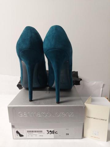 398C* Gianmarco LORENZI luxe blauwe leren pumps met hoge hak beschikbaar voor biedingen