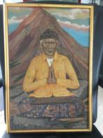 Schilderij uit Bali : mediterende man voor heilige Berg, Antiek en Kunst, Ophalen