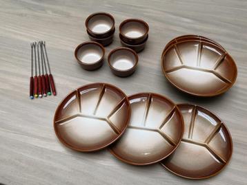 6 vintage fondueborden - gourmet, tapas, BBQ servies, Huis en Inrichting, Keuken | Servies, Ophalen, Overige materialen, Zo goed als nieuw