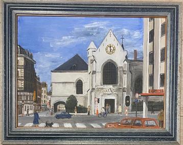 Georges BERAEL - Sint-Niklaaskerk in Brussel - olie op doek, Enlèvement ou Envoi