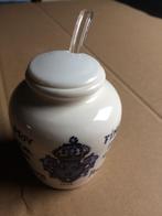 Mosterdpot van wit aardewerk met blauw decor, Ophalen