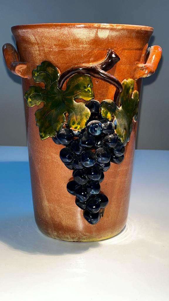 Opleg aardewerk vaas barbotine Elzas Alsace druiven raisins, Antiquités & Art, Antiquités | Vases, Enlèvement