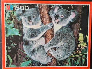 Puzzle MB 1500 pièces avec koalas, complet.