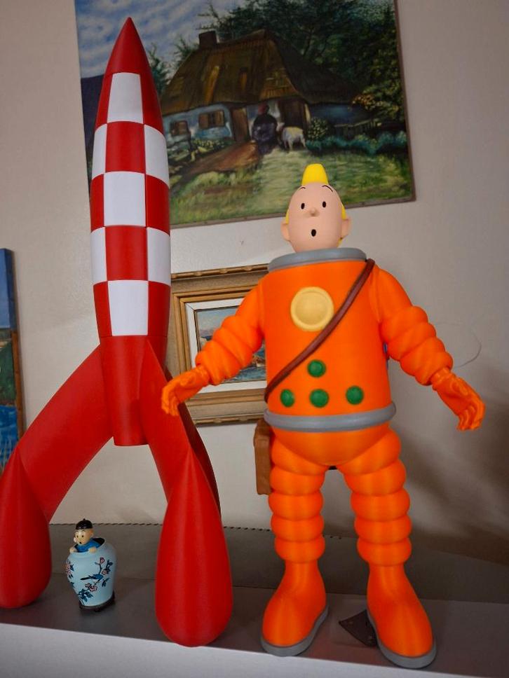 Kuifje kosmonaut 30cm. handgeschilderd, Verzamelen, Beelden en Beeldjes, Nieuw, Overige typen, Ophalen of Verzenden