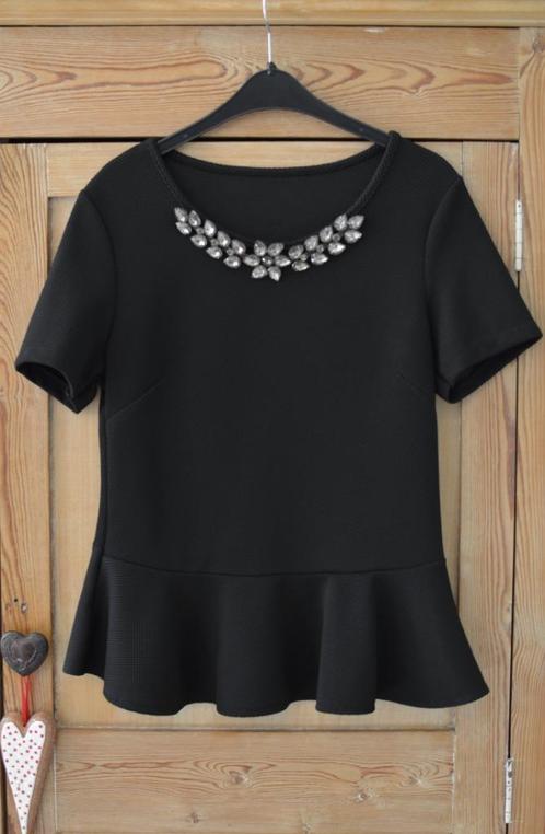 ZWARTE BLOUSE MET STRASS STEENTJES/ MAAT S / MADE IN ITALY, Kleding | Dames, Blouses en Tunieken, Zo goed als nieuw, Zwart, Ophalen of Verzenden