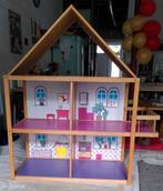 Groot houten poppenhuis met meubeltjes, Ophalen, Gebruikt, Poppenhuis