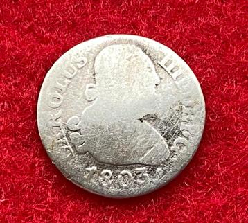 Rare Pièce en Argent de 1/2 Real Espagne M FA 1803