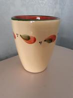 Vintage keramieken bloempot cremekleurig mt bladmotief  H: 1, Ophalen, Rond, Binnen, Zo goed als nieuw