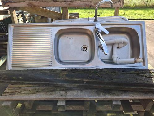 inox spoelbak + kraan, Doe-het-zelf en Bouw, Sanitair, Gebruikt, Kraan, Inox, Ophalen