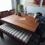 Tafel met stoelen en banken voor 8 personen, Huis en Inrichting, 100 tot 150 cm, 100 tot 150 cm, Zo goed als nieuw, Overige houtsoorten