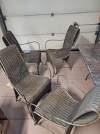 4 Smeedijzer stoelen met rotan bekleding, Huis en Inrichting, Stoelen, Ophalen