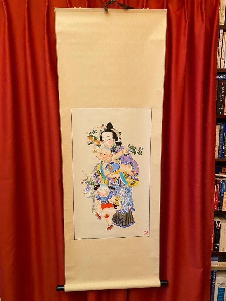 GROTE CHINESE GESCHILDERDE ROL (KAKEMONO), Antiek en Kunst, Kunst | Niet-Westerse kunst, Ophalen