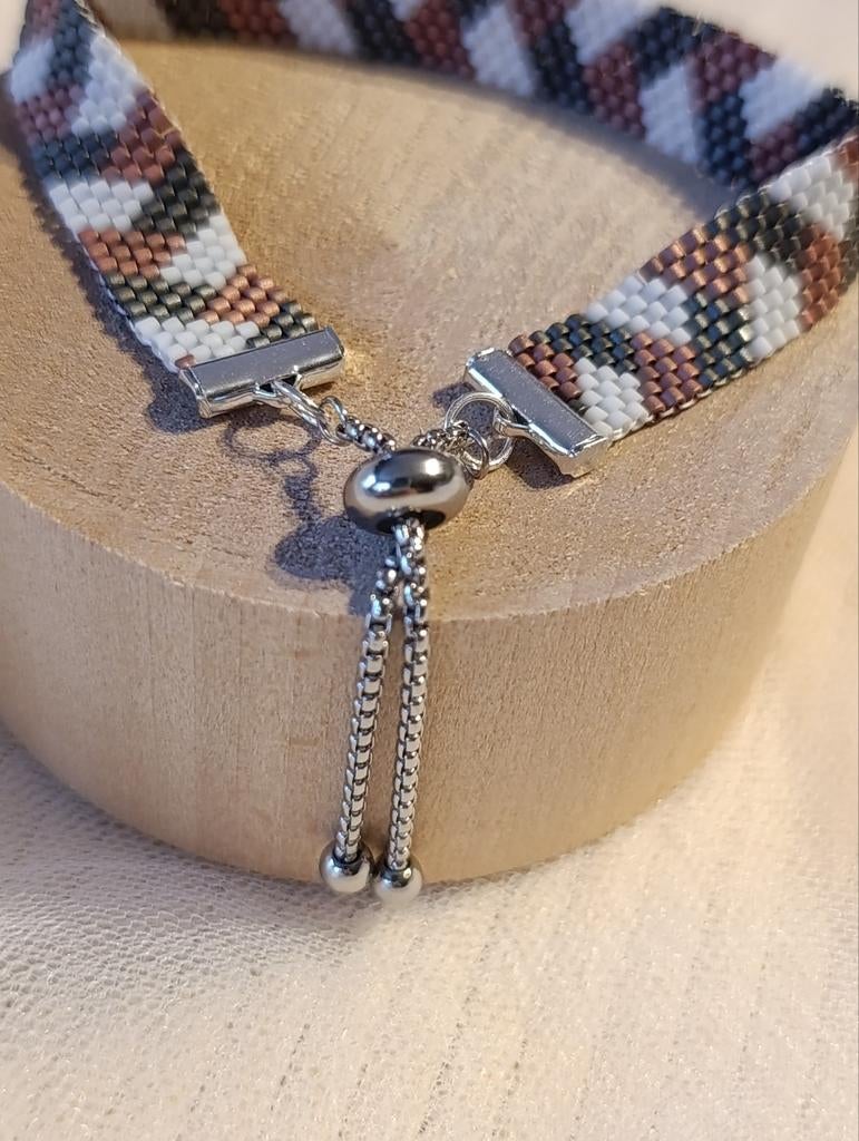 Bracelet fait main en tissage de perles miyuki ajustable, Neuf, Avec bracelets à breloques ou perles, Autres matériaux, Argent