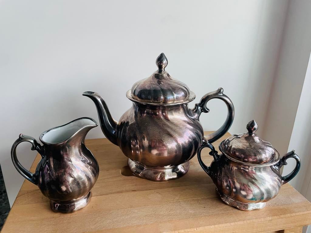 Verzilverd porselein Thomas koffiepot, melkkan en suikerpot, Antiek en Kunst, Ophalen of Verzenden