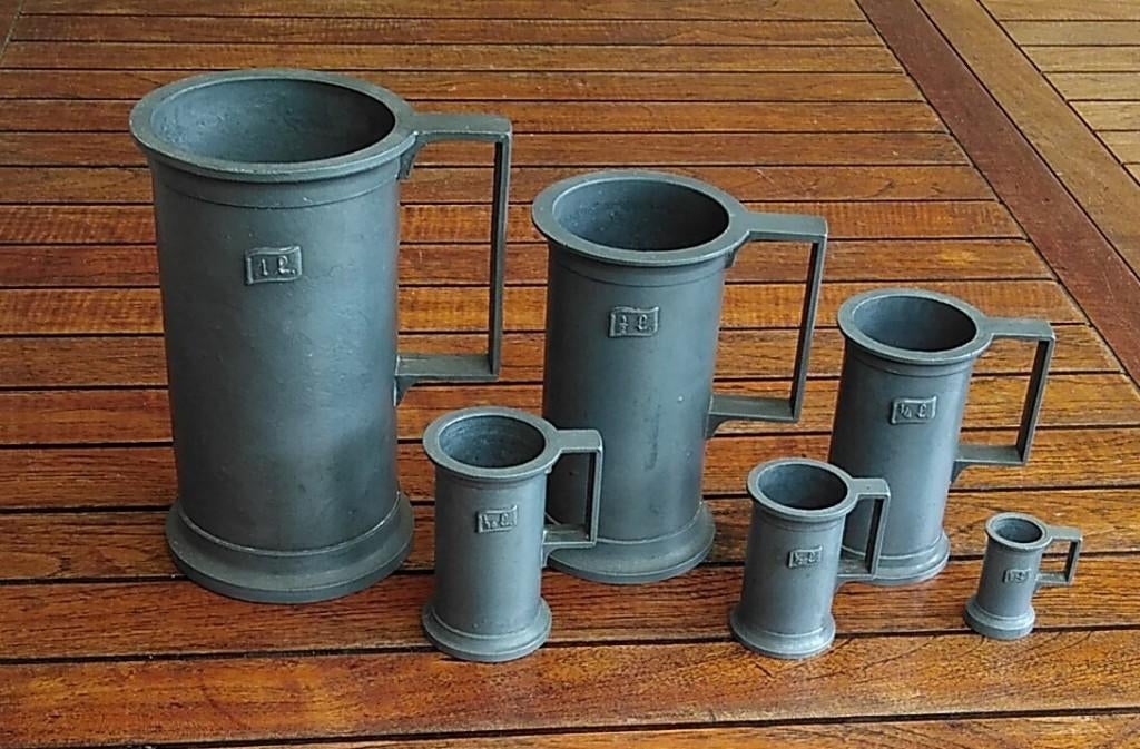 6 peltrato maatbekers, Antiek en Kunst, Antiek | Tin, Ophalen of Verzenden