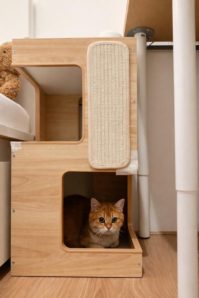 Houten kattenhuis & nachtkastje 2-in-1 – modern design beige, Ophalen of Verzenden, Zo goed als nieuw