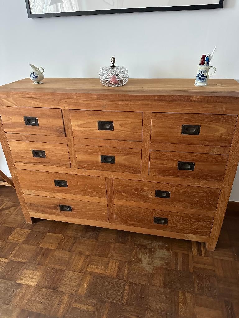 Teak kast met lades, Ophalen, 100 tot 150 cm, Teakhout, Zo goed als nieuw