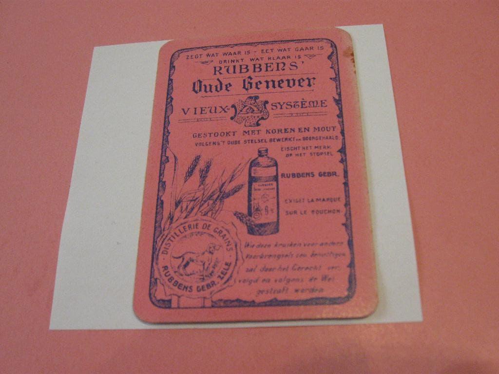 Oude losse speelkaart genever Rubbens , Zele (21), Ophalen of Verzenden, Zo goed als nieuw, Speelkaart(en)