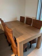 Stevige houten eettafel met 6 stoelen - complete set, Ophalen, Zo goed als nieuw