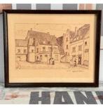 1955 tekening gesigneerd Cauwenberg HS.H op het dorpsplein, Ophalen of Verzenden