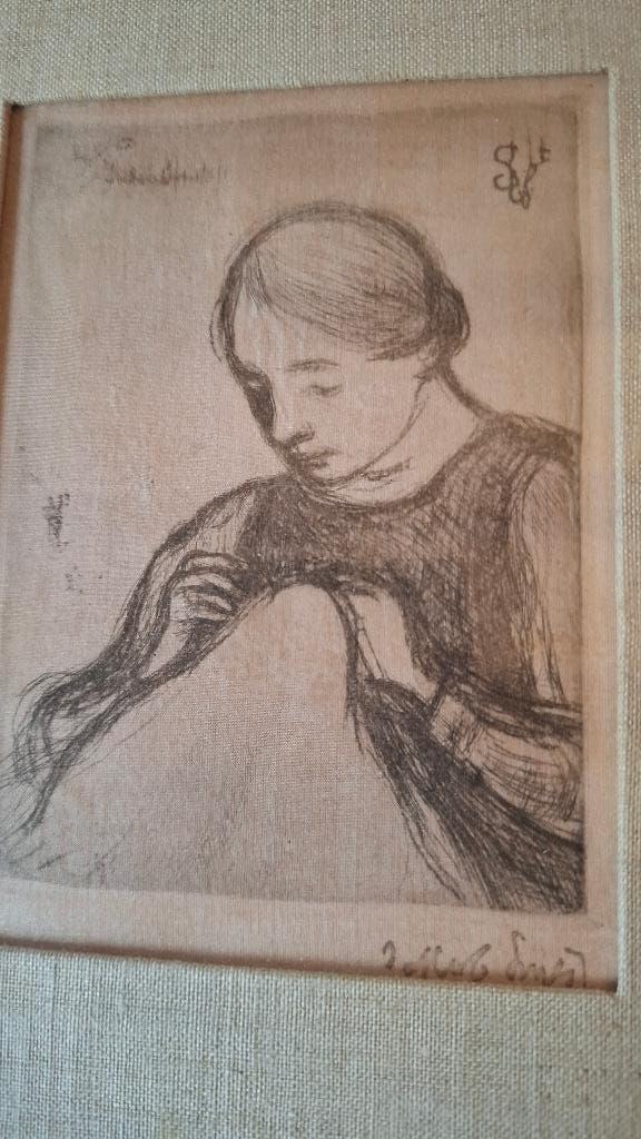 Jacob SMITS, 2 gravures, photo rare. Voir photos, sur soie ?, Antiquités & Art, 31 cm, Eau-forte, Enlèvement ou Envoi, Avec passe-partout