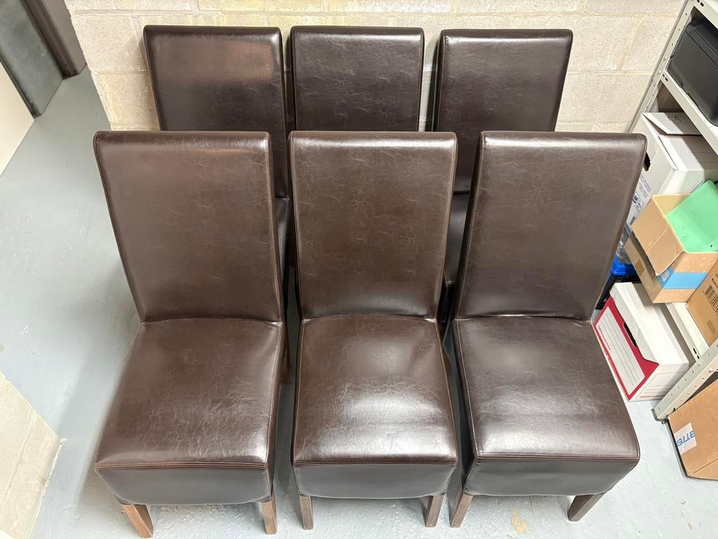 Eetkamerstoelen kunstleder 6x, Huis en Inrichting, Stoelen, Gebruikt, Vijf, Zes of meer stoelen, Leer, Overige materialen, Bruin