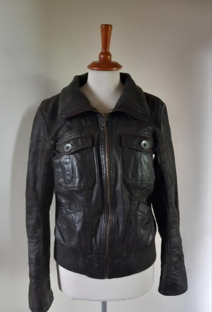 Donkerbruine leren jas - 🎀 - only - L -> 10€, Only, Bruin, Maat 42/44 (L), Ophalen of Verzenden