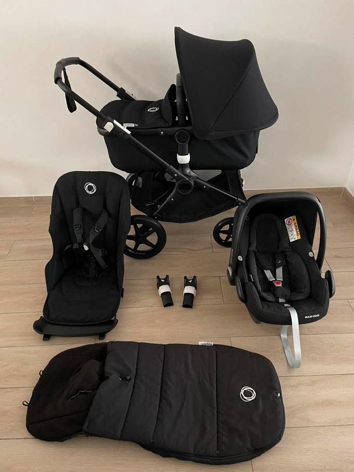 Bugaboo Lynx avec berceau et siège Maxi Cosi Black Set, Enfants & Bébés, Buggys, Comme neuf, Maxi-Cosi, Protection de pluie, Dossier réglable
