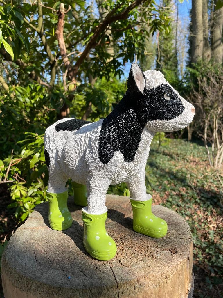 Kalf koe Groen regenlaarsjes tuin boerderij, Tuin en Terras, Tuinbeelden, Nieuw, Dierenbeeld, Kunststof, Ophalen of Verzenden