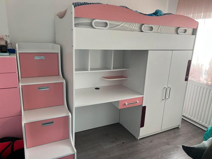 Hoogslaper met bureau voor meisjes, Enfants & Bébés, Chambre d'enfant | Lits superposés & Lits mezzanines, Comme neuf, Lit mezzanine