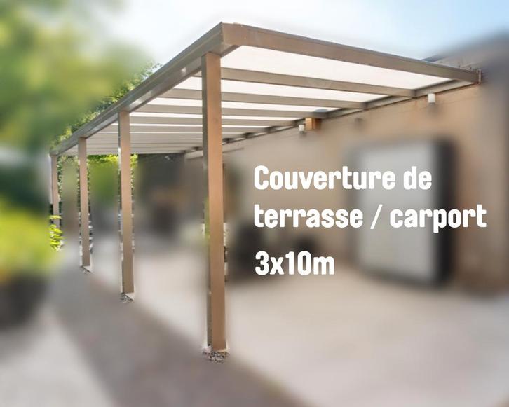 Bâche de terrasse/abri d'auto 3 x 10 m + accessoires, Jardin & Terrasse, Verrières, Utilisé, Pavillon de jardin, Enlèvement