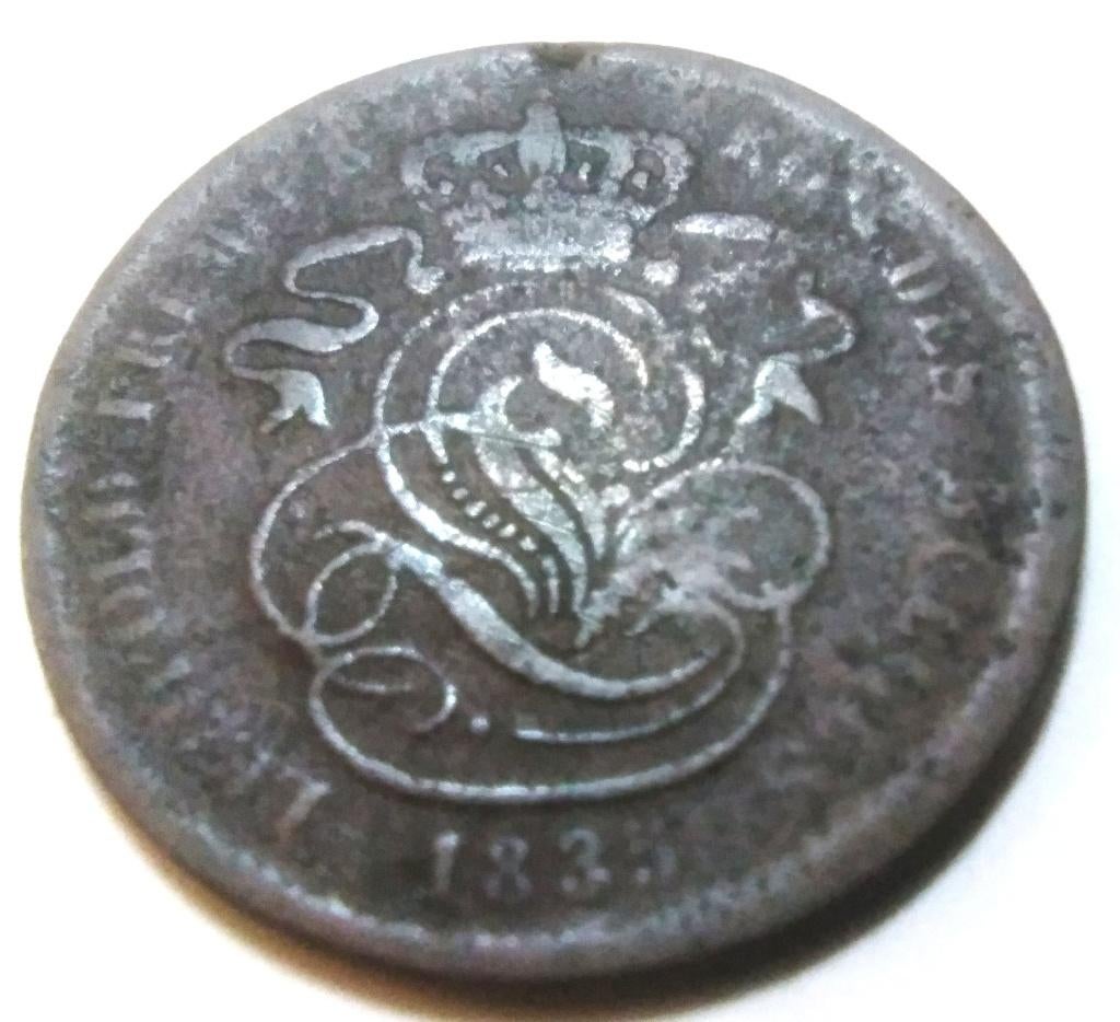 belgie 2 centimes 1835 - leopold 1 - onvolledige T, Ophalen of Verzenden, Overig, Losse munt