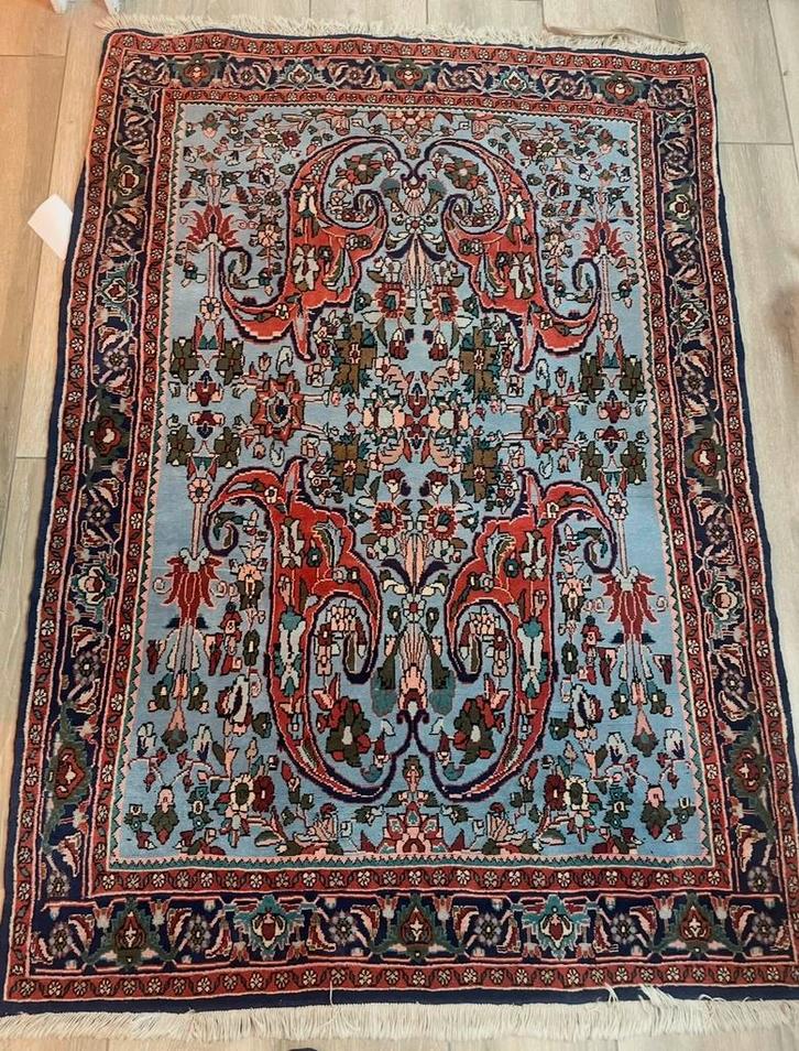 Perzisch tapijt, Maison & Meubles, Ameublement | Tapis & Moquettes, Utilisé, 100 à 150 cm, Carré, Bleu, Enlèvement ou Envoi