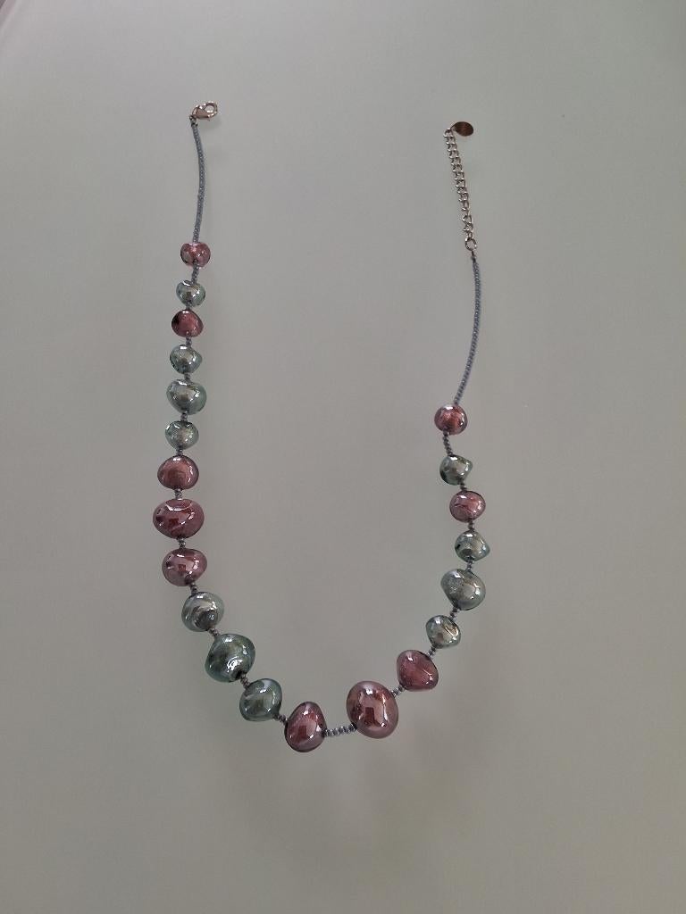 Ketting in glas, Bijoux, Sacs & Beauté, Colliers, Pierre ou Minéral, Comme neuf, Avec cristal, Enlèvement