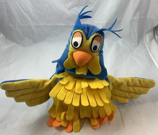 Interimage Fabeltjeskrant Meneer de Uil Handpop Pluche 30cm, Overige merken, Overige typen, Blauw, Zo goed als nieuw