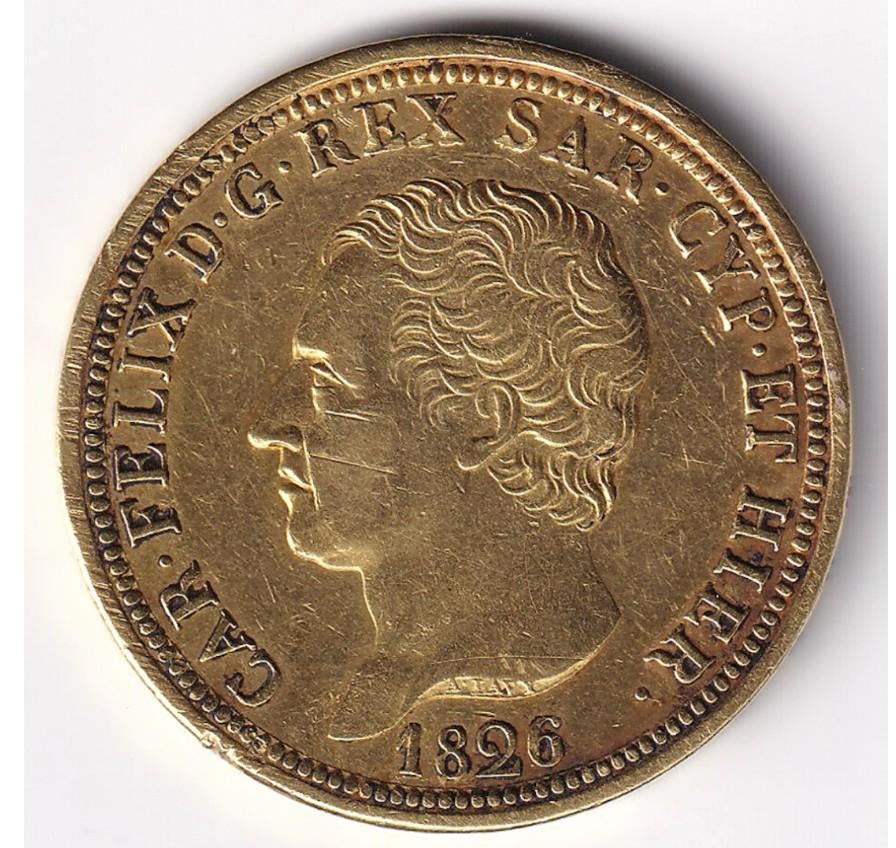 Italie 80 lires 1826 (Turin) 25,8 grammes 21,6 carats Au, Enlèvement ou Envoi, Italie, Monnaie en vrac, Or