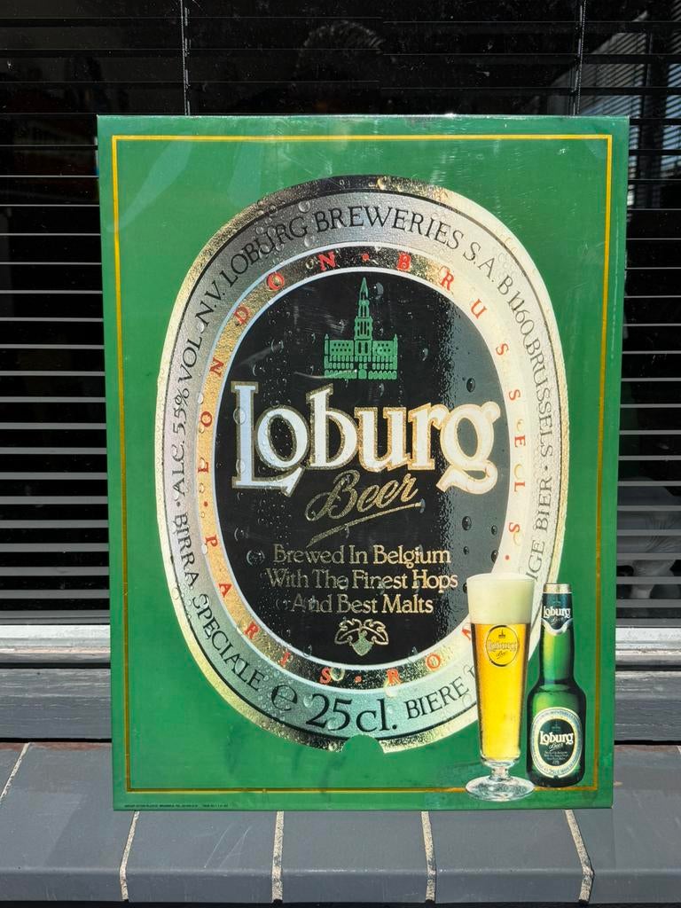 Ancien panneau publicitaire Loburg Bier 1988, Collections, Marques & Objets publicitaires, Utilisé, Panneau publicitaire, Enlèvement ou Envoi