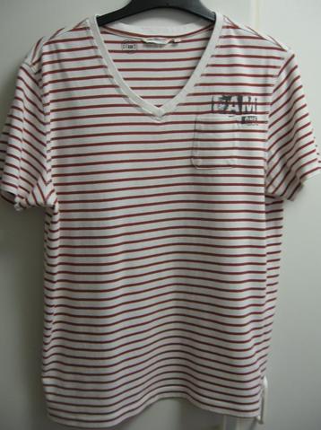 Wit/roestbruin gestreepte T-shirt met V-hals by I am, maat M beschikbaar voor biedingen
