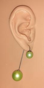 oorbellen parels dubbel groen, Bijoux, Sacs & Beauté, Boucles d'oreilles, Envoi, Vert