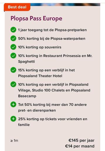 Plopsaland abonnementen te koop beschikbaar voor biedingen