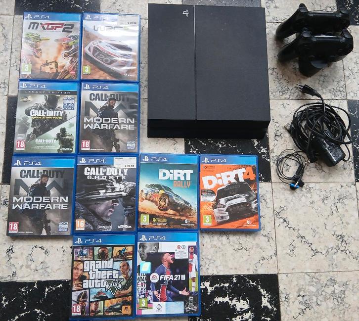 playstation 4 met toebehoren, Games en Spelcomputers, Spelcomputers | Sony PlayStation 4, Gebruikt, Original, 1 TB, Met 2 controllers