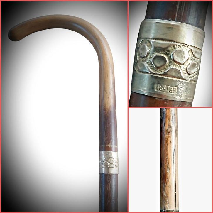 Antieke wandelstok met 18kt gouden ring gp., Diversen, Wandelstokken, Ophalen of Verzenden