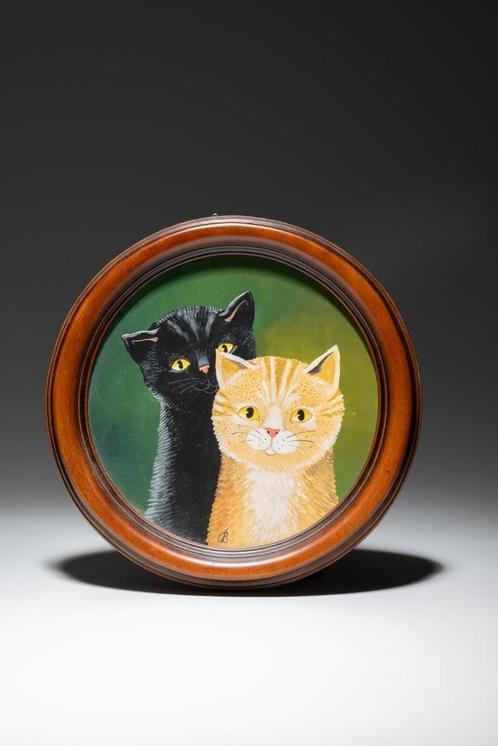 Peinture naïve - Marie Louise Batardy - deux chats, Antiek en Kunst, Kunst | Schilderijen | Modern, Ophalen of Verzenden
