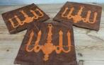 SALE 3 Bruine kussenhoesjes met oranje kroonluchters, 40 cm, Huis en Inrichting, Woonaccessoires | Kussens, Gebruikt, -, -, Vierkant